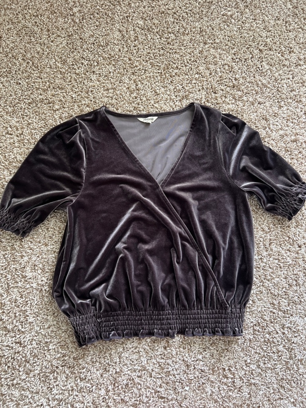 Madewell Velvet Wrap-Front Women's Top in Dark Brown
